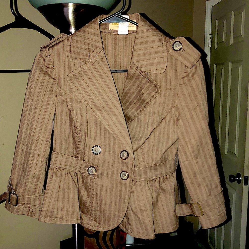 LONDONJEAN Chino Stretch Peplum Pinstriped Light Jacket Blazer Size 4